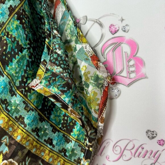 Costa Blanca open shoulder blouse top shirt paisley boho silky shimmer keyhole - Picture 8 of 12